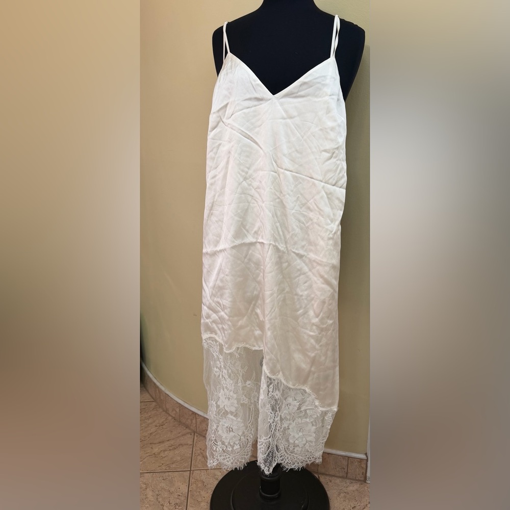 NWT Cami NYC Ivory Satin stretch silk lace long camisole M